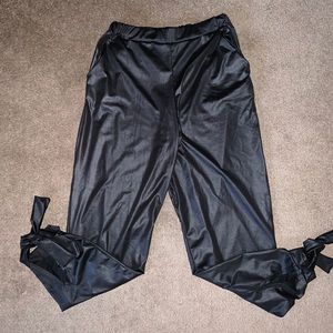 Black Leather joggers with pockets